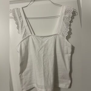 H&M White Cotton Eyelet-Strap Camisole
